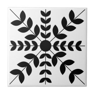 Carreau Motif floral mandala noir et blanc abstrait
