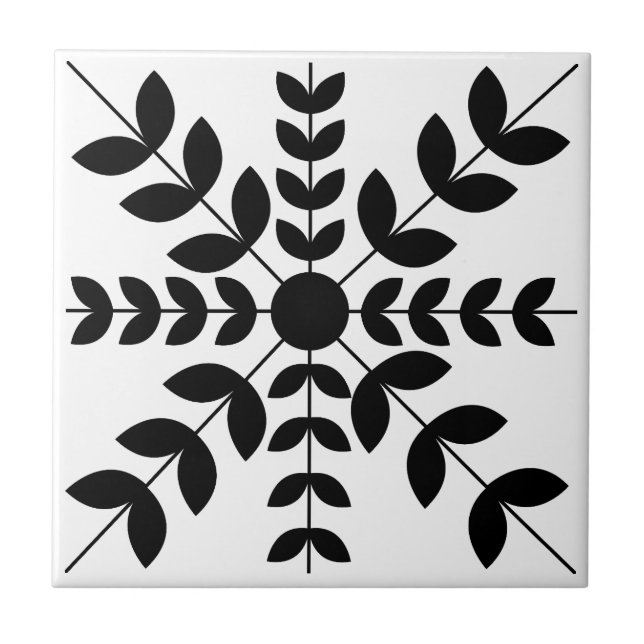 Carreau Motif floral mandala noir et blanc abstrait (Devant)