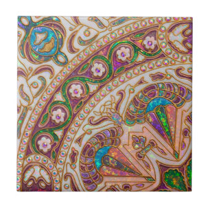 Carreau Motif floral marocain opale de feu iridescent de l