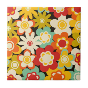 Carreau Motif floral mignon rétro coloré vif