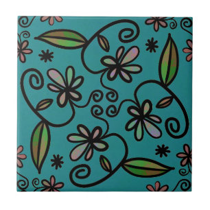Carreau Motif floral mignon sarcelle