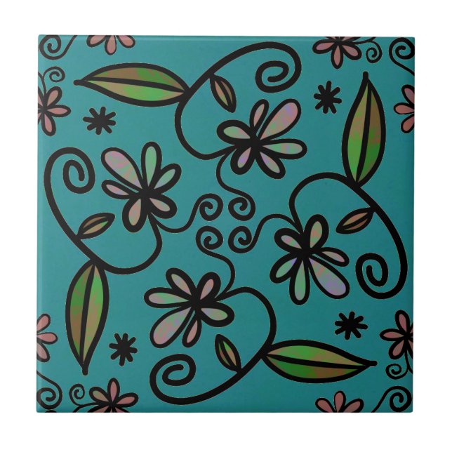 Carreau Motif floral mignon sarcelle (Devant)