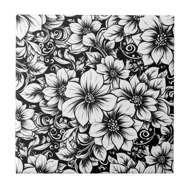 Carreau Motif floral monochrome chic de luxe (1) (Devant)