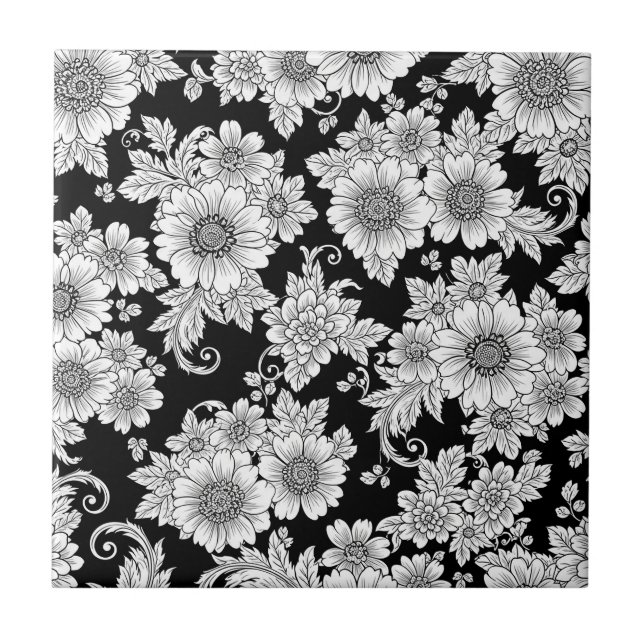 Carreau Motif floral monochrome chic de luxe (2) (Devant)