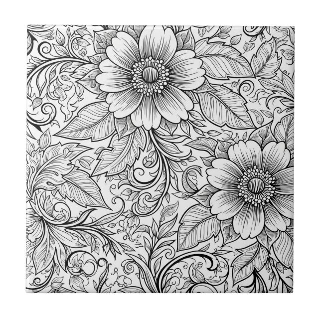 Carreau Motif floral monochrome chic de luxe (3) (Devant)