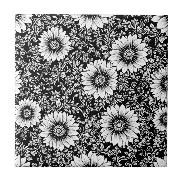 Carreau Motif floral monochrome chic de luxe (5) (Devant)