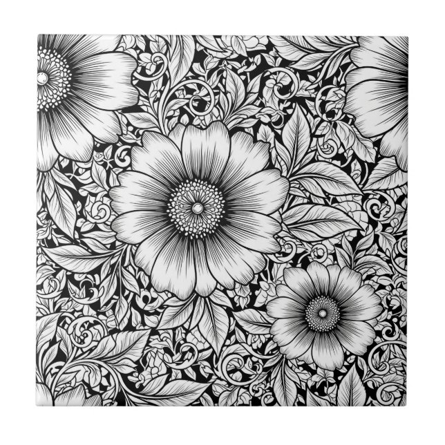 Carreau Motif floral monochrome chic de luxe (7) (Devant)