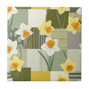 Carreau Motif floral narcisse du milieu du siècle