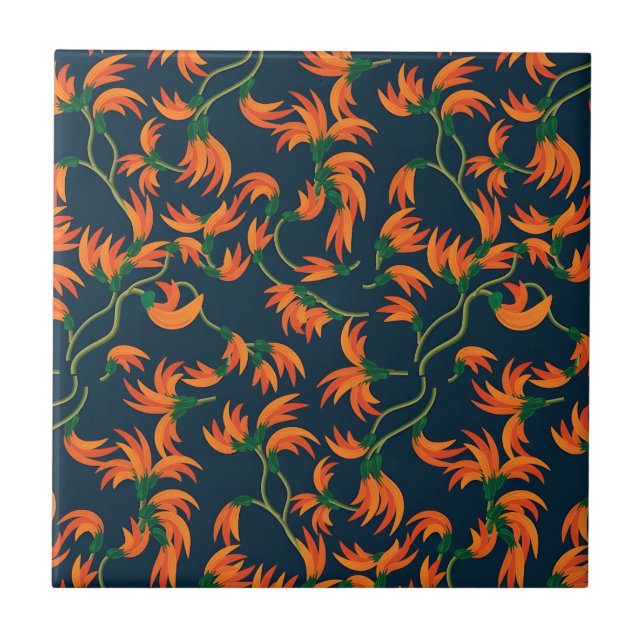 Carreau Motif floral orange fluide (Devant)