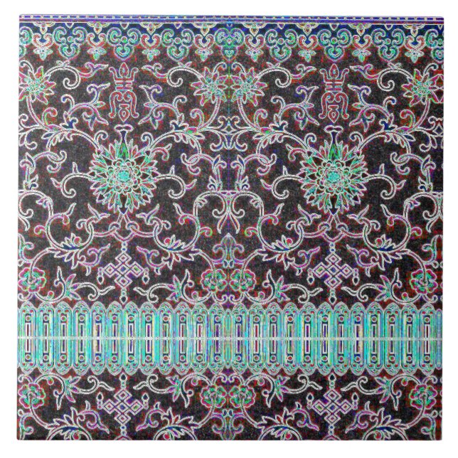 Carreau Motif floral oriental antique violet sarcelle (Devant)