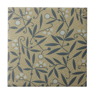 Carreau Motif floral orné avec des vignes bleu foncé 