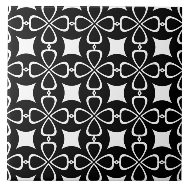 Carreau Motif floral ornemental sans fil noir (Devant)