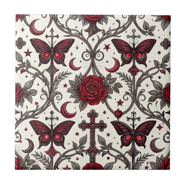 Carreau Motif floral papillon gothique (1) (Devant)