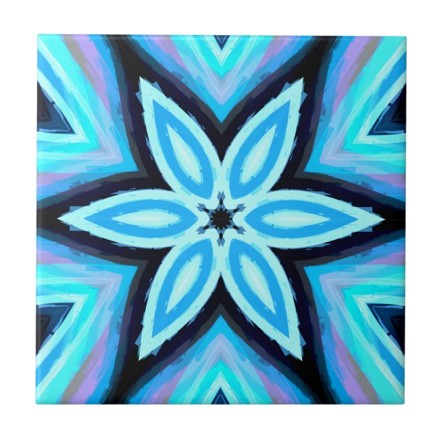 Carreau Motif floral peint bleu noir (Devant)