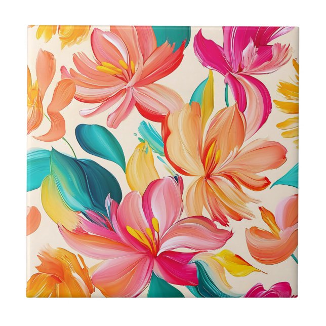 Carreau Motif floral peint vibrant (Devant)