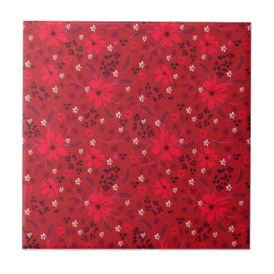 Carreau Motif floral rétro rouge vif monochrome.
