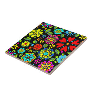 Carreau Motif floral rétro sans couture avec couleurs néon