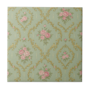 Carreau Motif floral rococo élégant dans des pastels doux