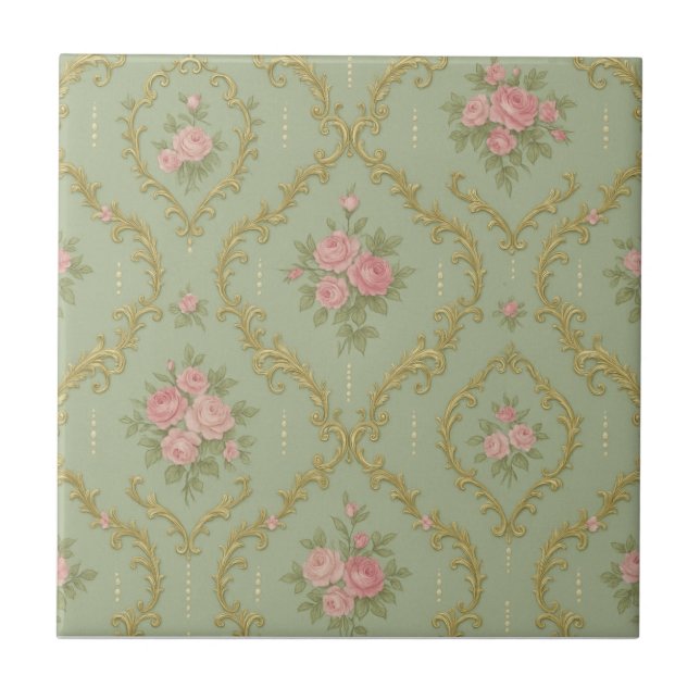 Carreau Motif floral rococo élégant dans des pastels doux (Devant)