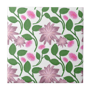 Carreau Motif floral rose avec feuilles vertes