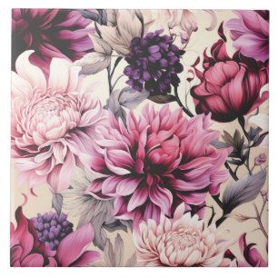 Carreau Motif floral rose vintage
