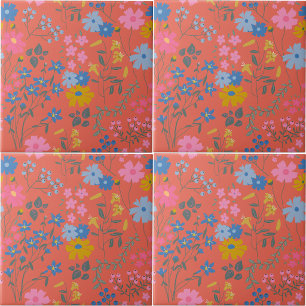 Carreau Motif floral rouge Boho moderne