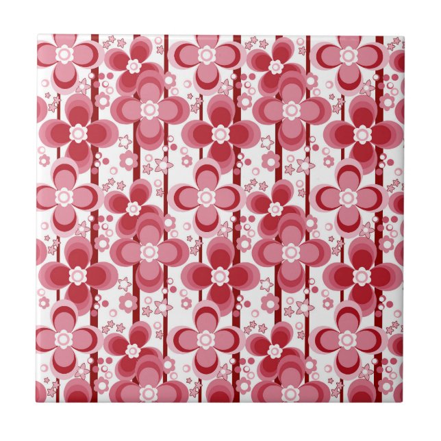 Carreau Motif floral rouge et blanc (Devant)