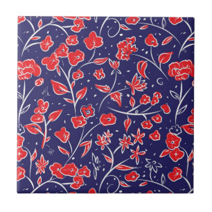 Carreau Motif floral rouge et bleu