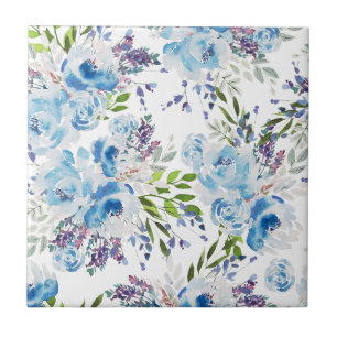 Carreau Motif floral sans couture à l'aquarelle bleue