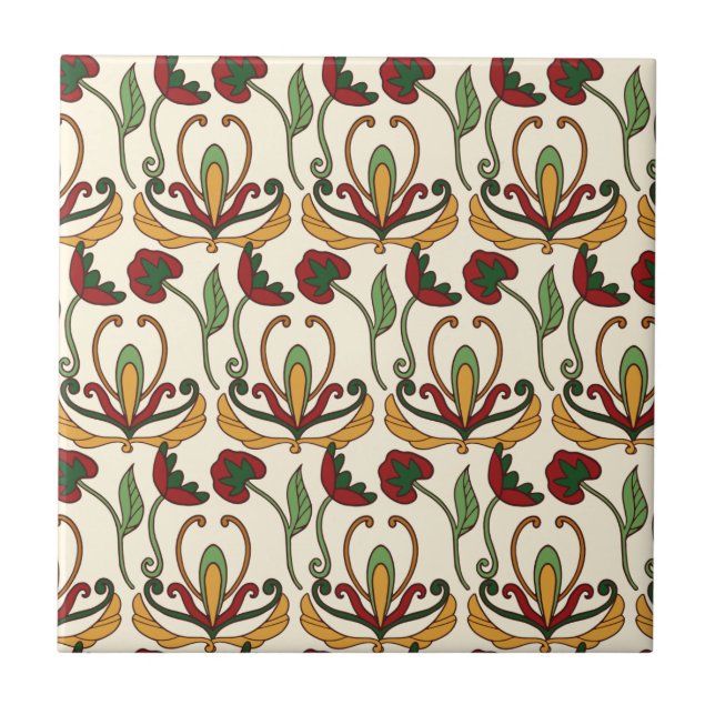 Carreau Motif floral sans couture avec des fleurs rouges e (Devant)