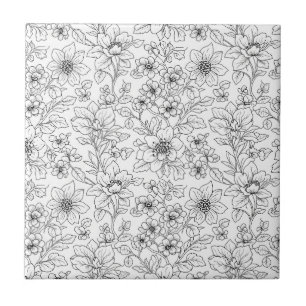 Carreau Motif floral sans couture minimaliste en ligne art