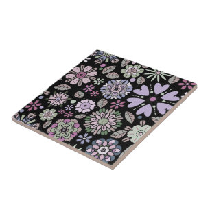 Carreau Motif floral sans couture rose violet pastel rétro