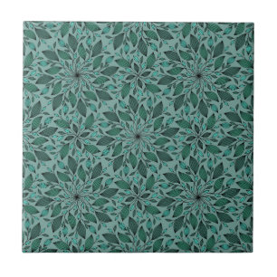 Carreau Motif floral sarcelle élégant avec mandala de feui