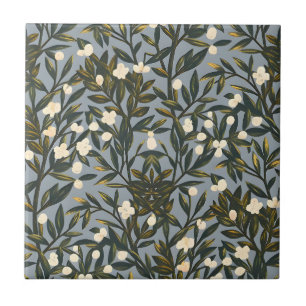 Carreau Motif floral sur fond bleu-gris poussiéreux