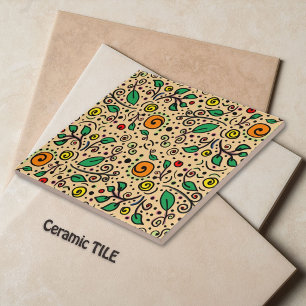 Carreau Motif floral Tourbillon orange Baie sur Orange -