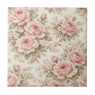 Carreau Motif floral transparent de rose vintage élégant