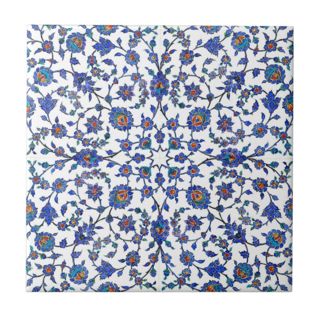 Carreau Motif floral turc bleu fait main antique de tuiles (Devant)