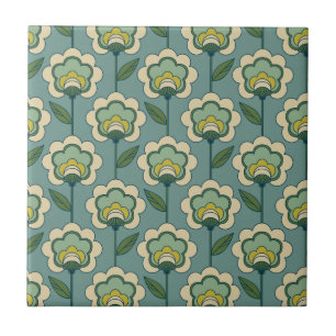Carreau Motif floral turquoise et jaune