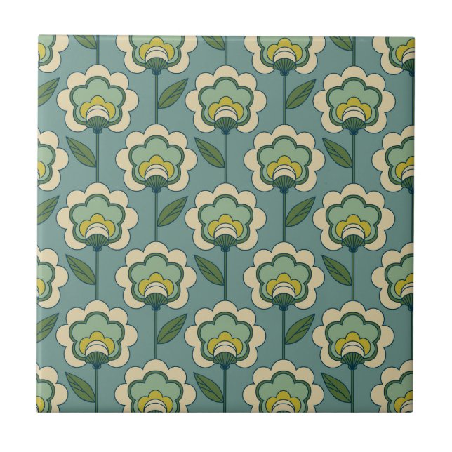 Carreau Motif floral turquoise et jaune (Devant)