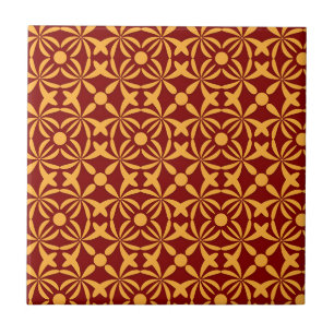 Carreau Motif floral vibrant : Formes jaunes sur fond roug