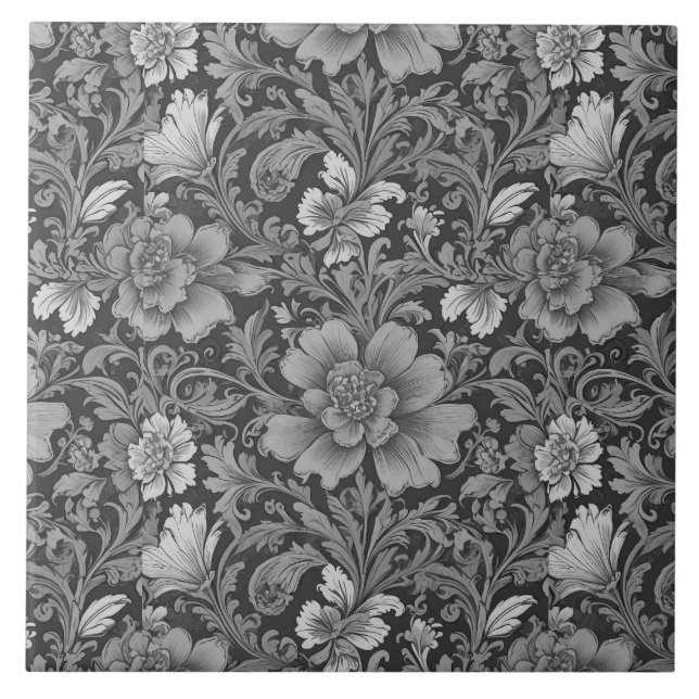 Carreau Motif floral vintage monochrome  (Devant)