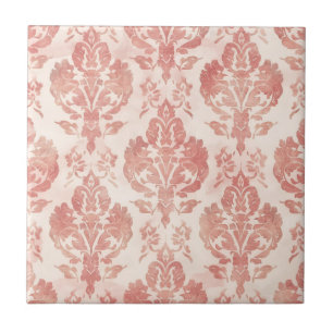 Carreau Motif Floral Vintage Papier Aquarelle Rose Damassé