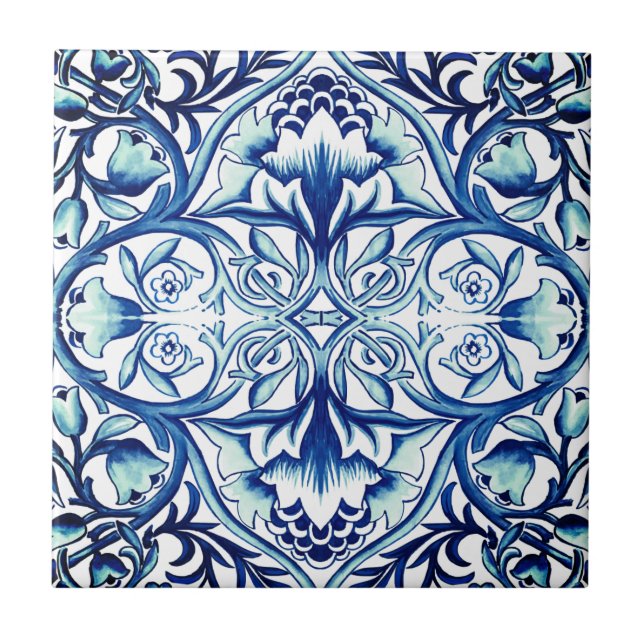 Carreau Motif floral William Morris.Vintage. Bleu blanc (Devant)