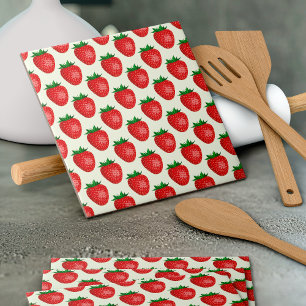 Carreau Motif fraises, fraises rouges, fruits, feuilles