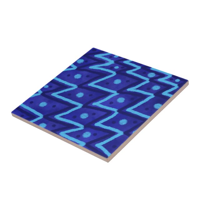 Carreau Motif funky à points en zigzag bleu (Côté)