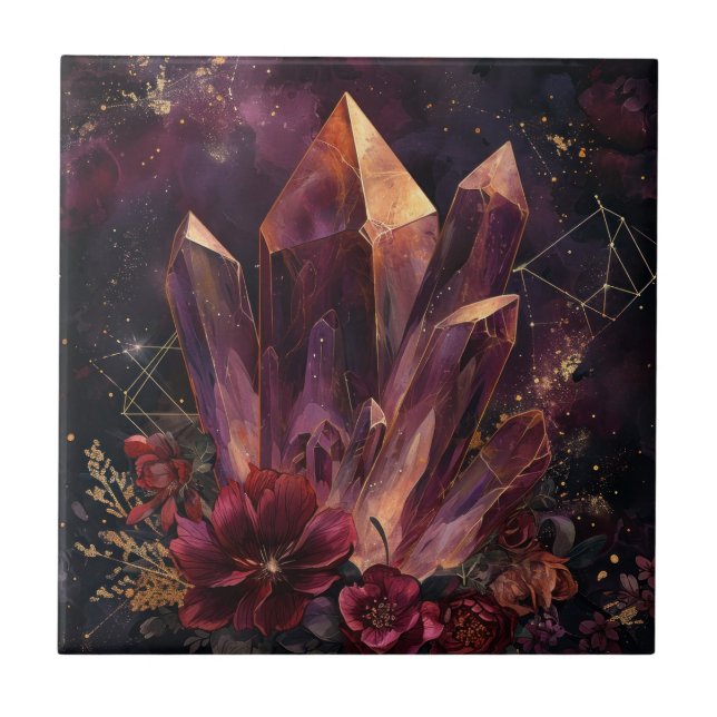 Carreau Motif Galaxie Florale Améthyste Gothique (Devant)