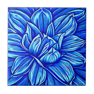 Carreau Motif géant à fleurs Peony en Indigo Blue