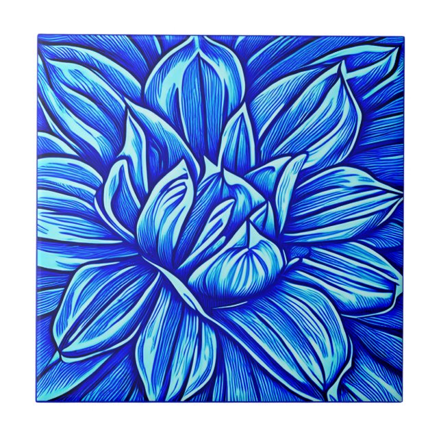 Carreau Motif géant à fleurs Peony en Indigo Blue (Devant)