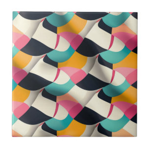Carreau Motif géométrique 3D rétro en sarcelle, rose, mout