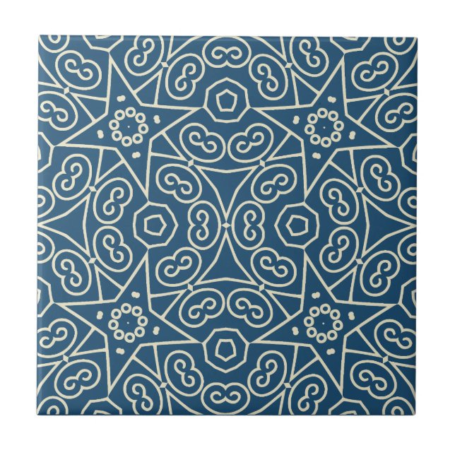 Carreau Motif géométrique abstrait bleu et blanc (Devant)